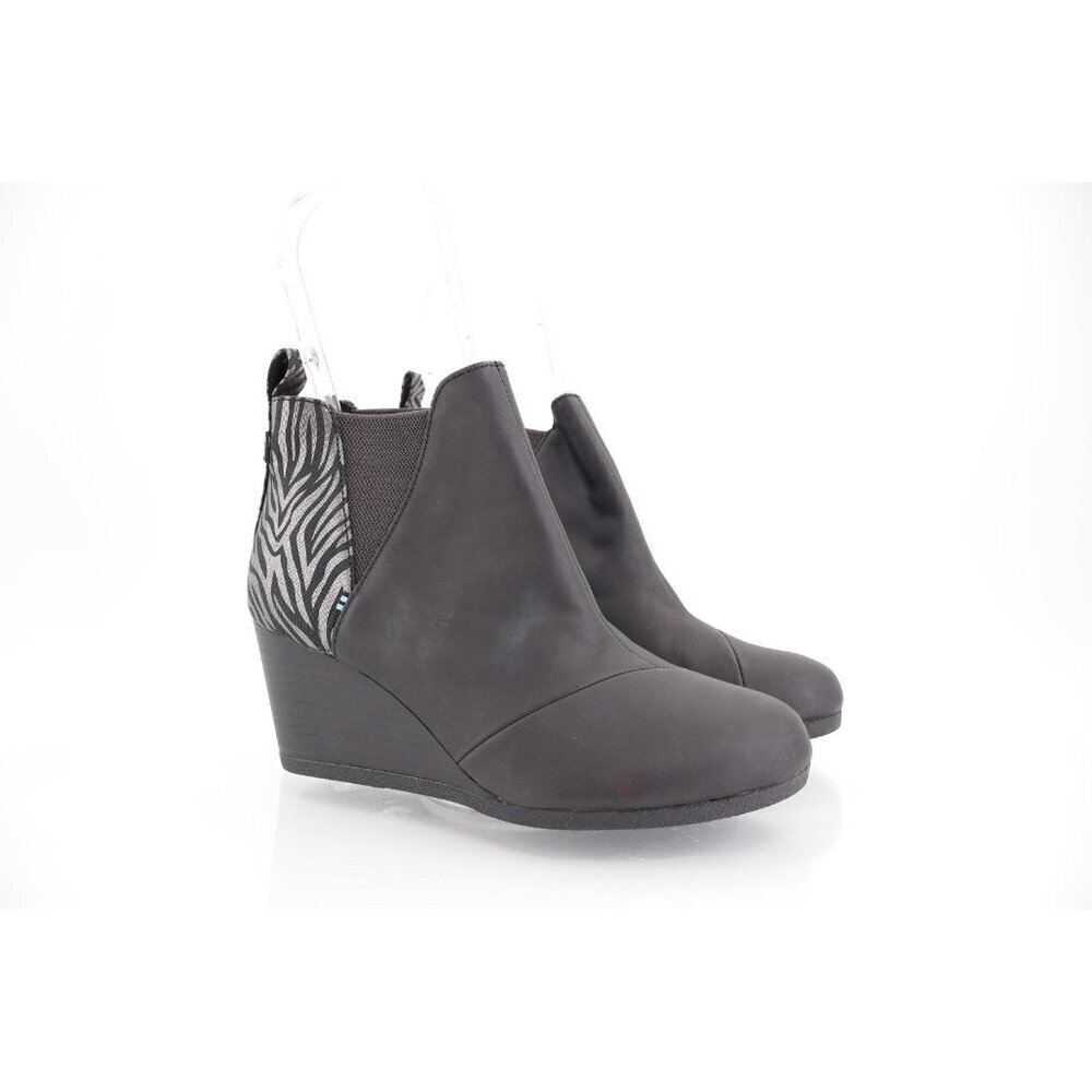Toms Women's Kelsey Boot Size 7 Wedge Heel Black Silver Zebra Desert Boots